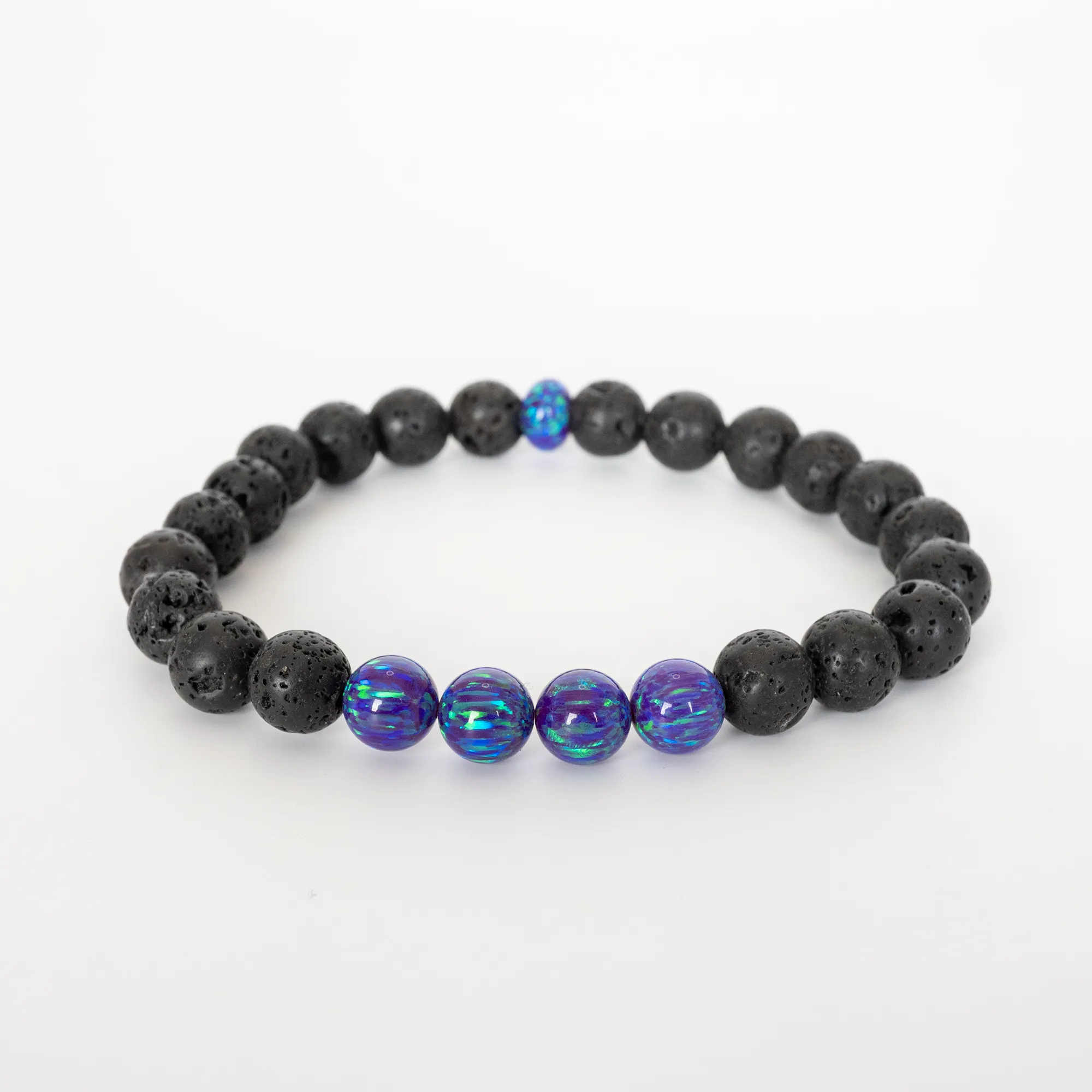 Sleepy Lavender Opal & Lava Stone Beaded Bracelet