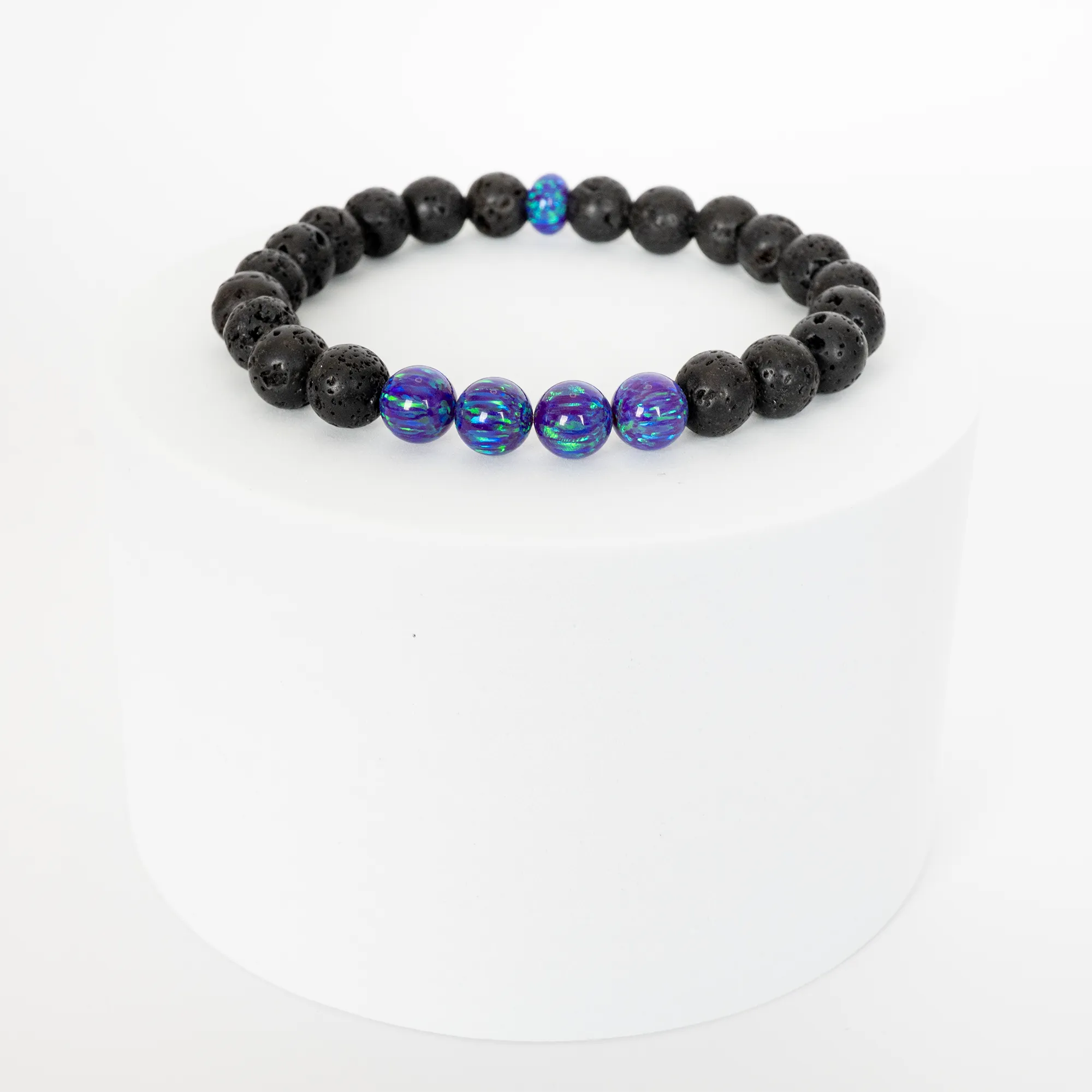 Sleepy Lavender Opal & Lava Stone Beaded Bracelet