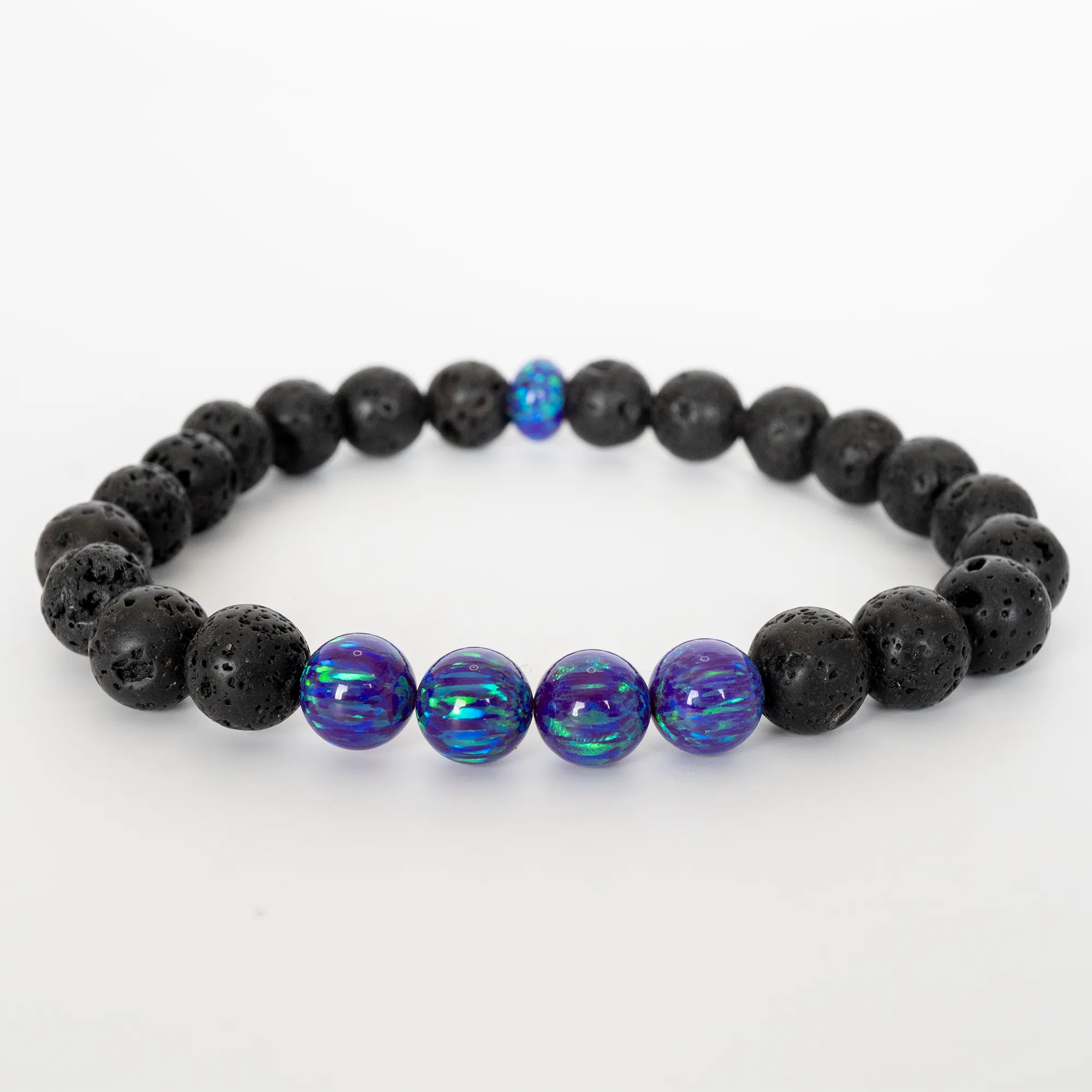 Sleepy Lavender Opal & Lava Stone Beaded Bracelet