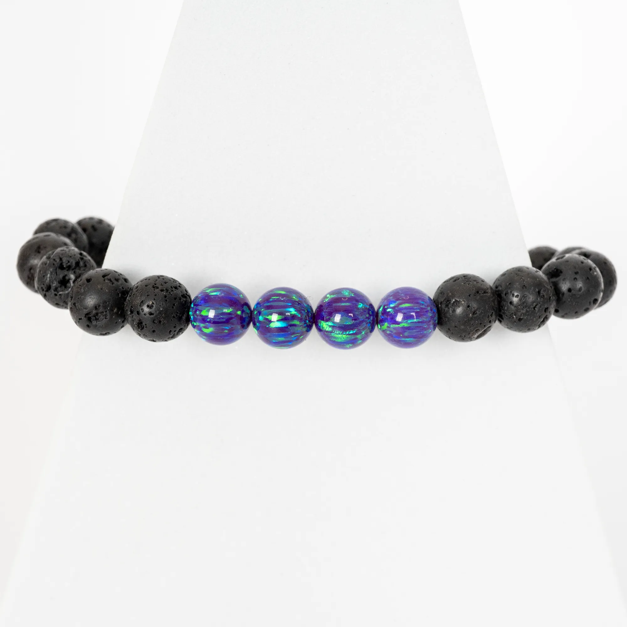 Sleepy Lavender Opal & Lava Stone Beaded Bracelet