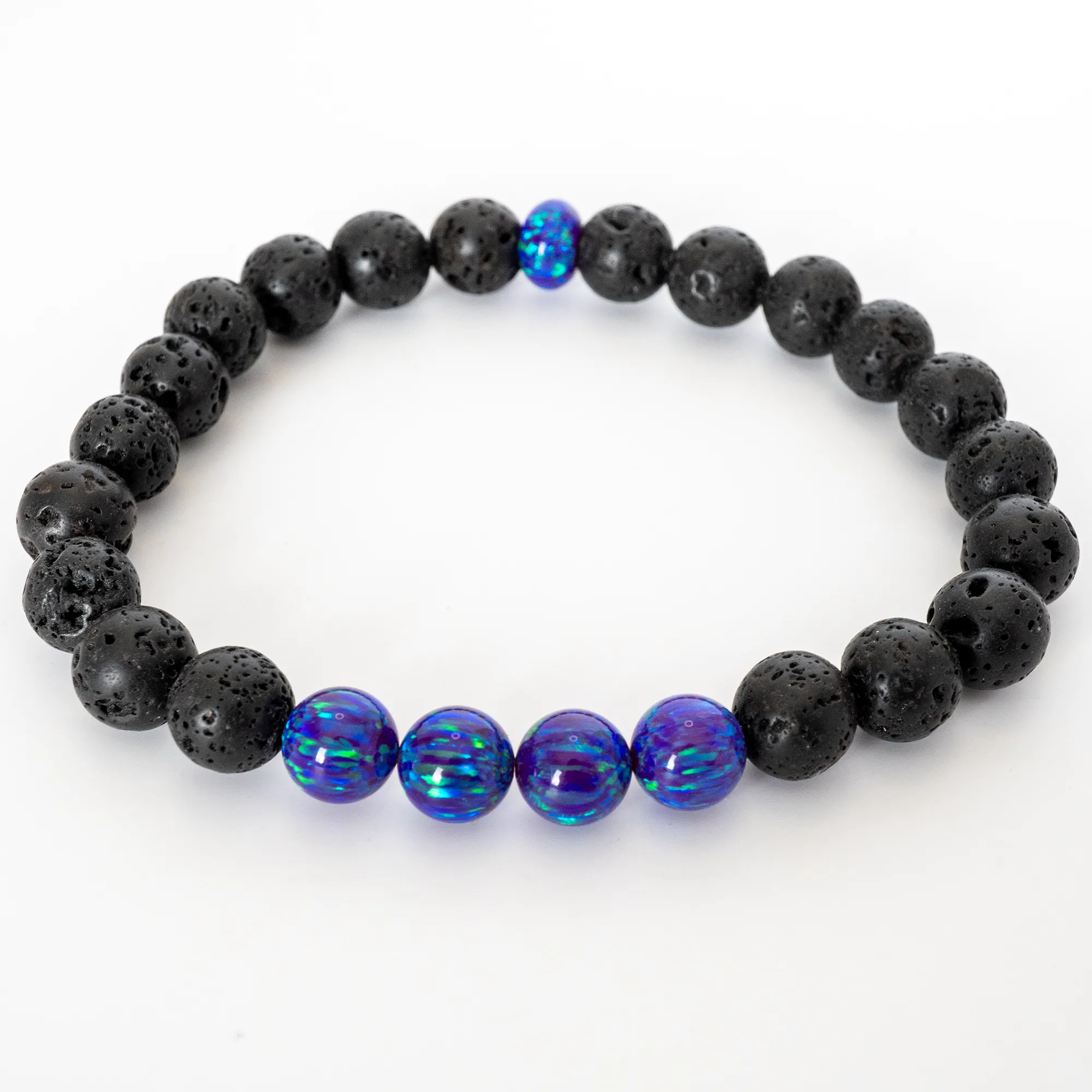 Sleepy Lavender Opal & Lava Stone Beaded Bracelet