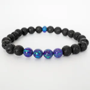 Sleepy Lavender Opal & Lava Stone Beaded Bracelet