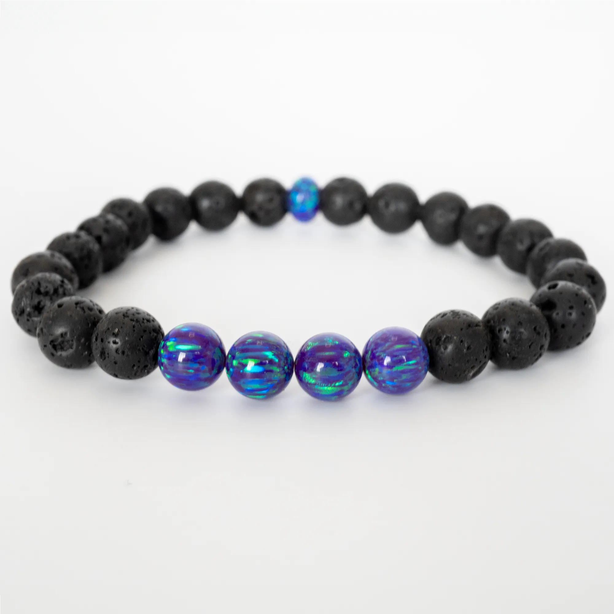Sleepy Lavender Opal & Lava Stone Beaded Bracelet