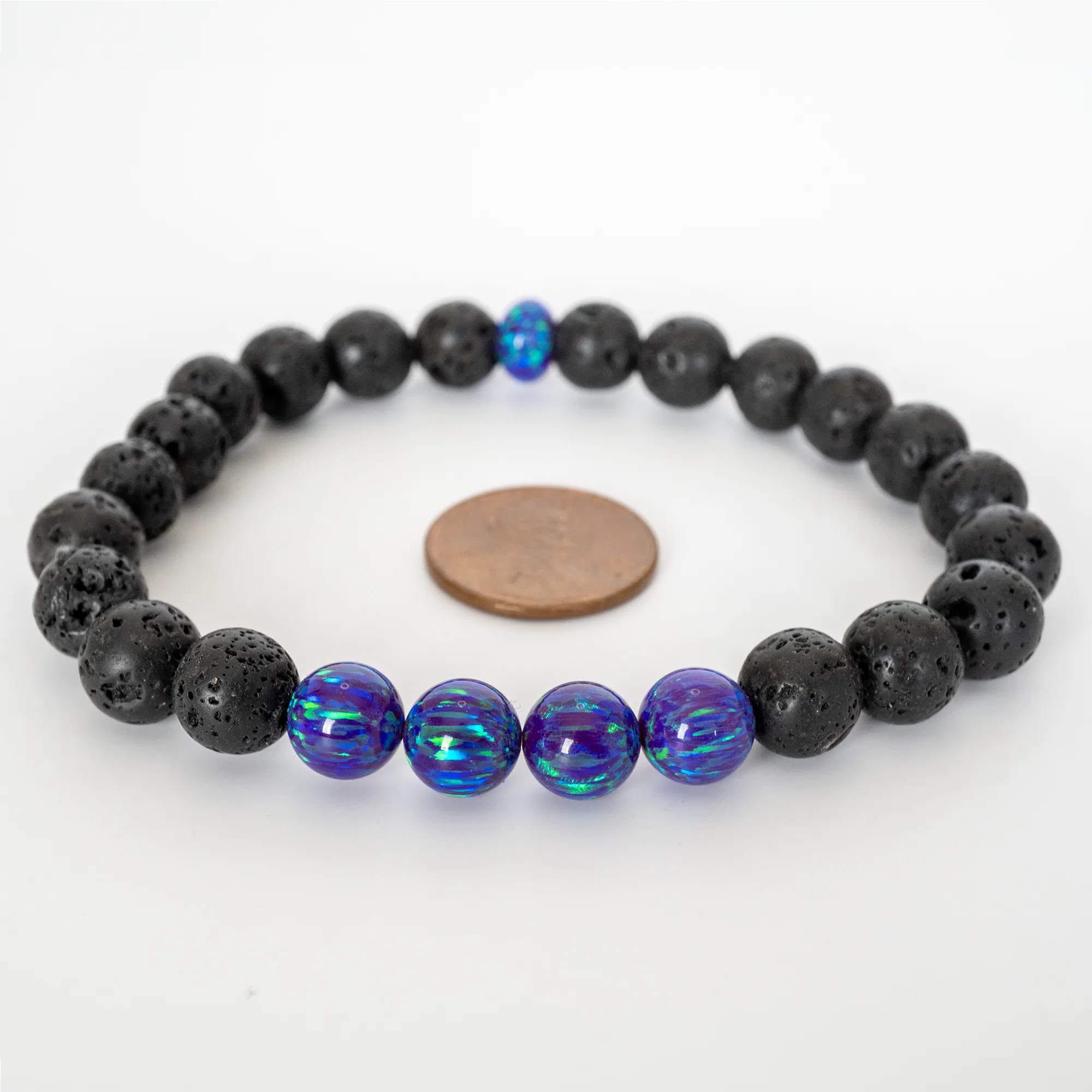 Sleepy Lavender Opal & Lava Stone Beaded Bracelet