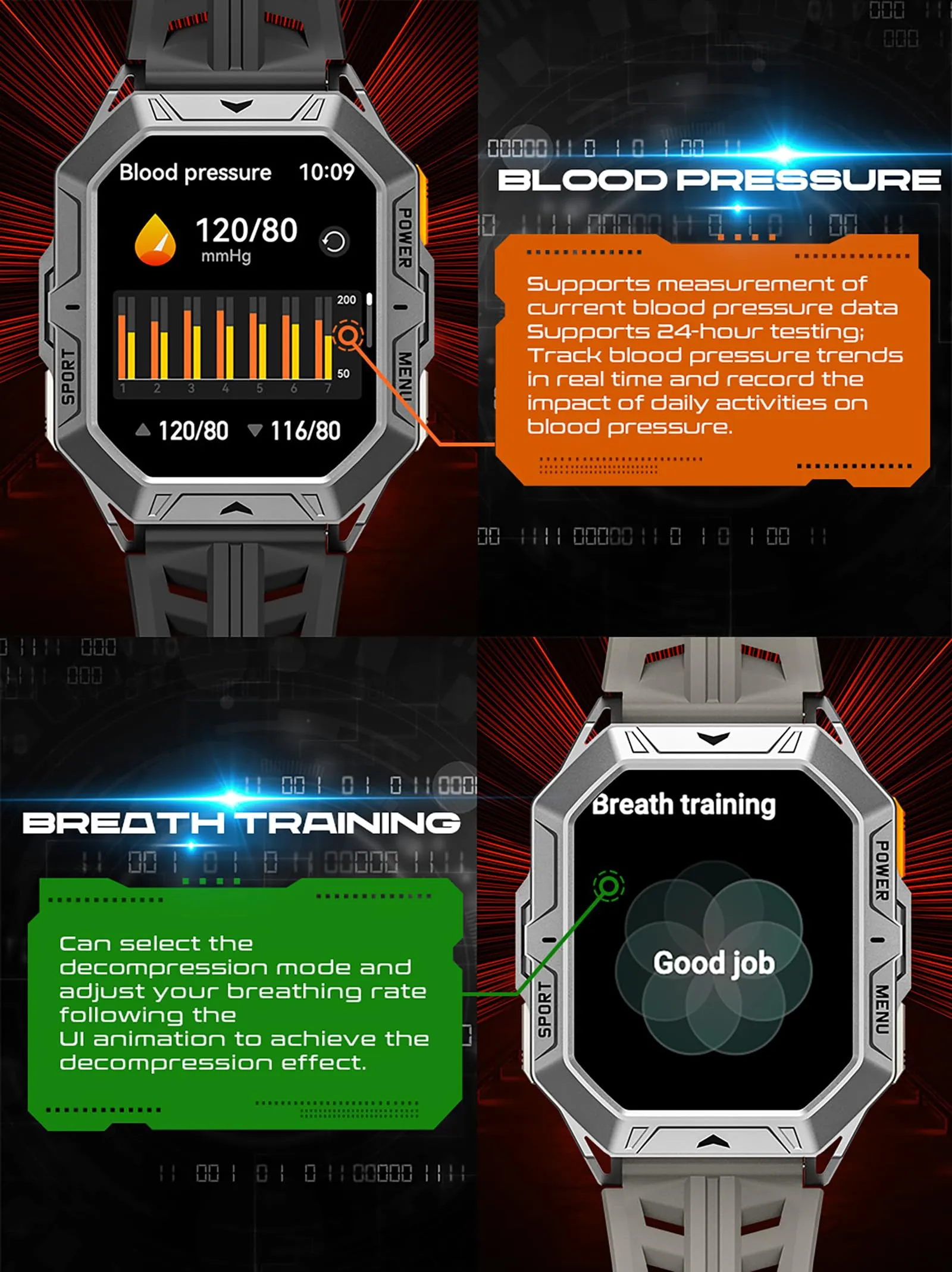 Smart Watch Answer/Make Calls Compass Barometer 1000mAh Extra-Long Battery Rugged 100  Sports Modes Outdoor Military 2.13 inch AMOLED Smart Watches