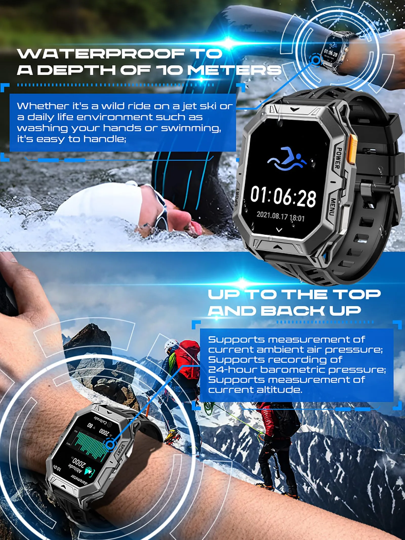Smart Watch Answer/Make Calls Compass Barometer 1000mAh Extra-Long Battery Rugged 100  Sports Modes Outdoor Military 2.13 inch AMOLED Smart Watches