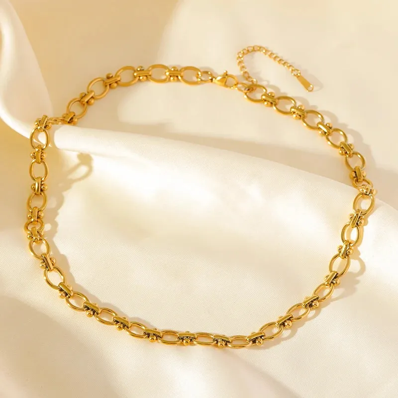 Stainless Steel Metal Chain Necklace Bracelet Waterproof Jewelry Set