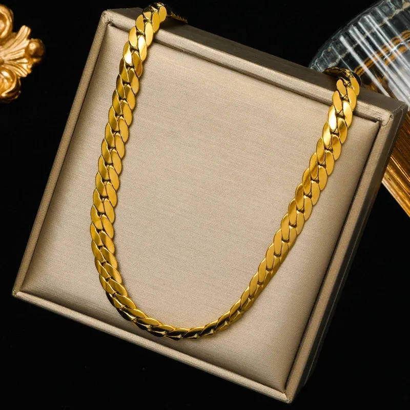 Stainless Steel Metal Chain Necklace Bracelet Waterproof Jewelry Set