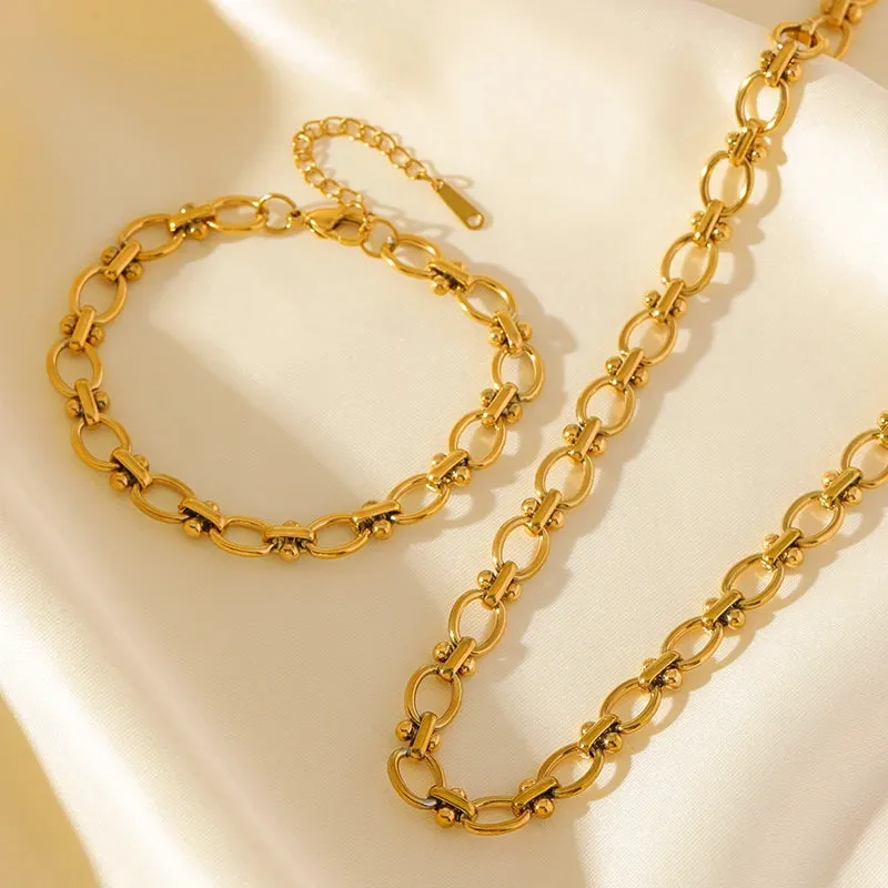 Stainless Steel Metal Chain Necklace Bracelet Waterproof Jewelry Set