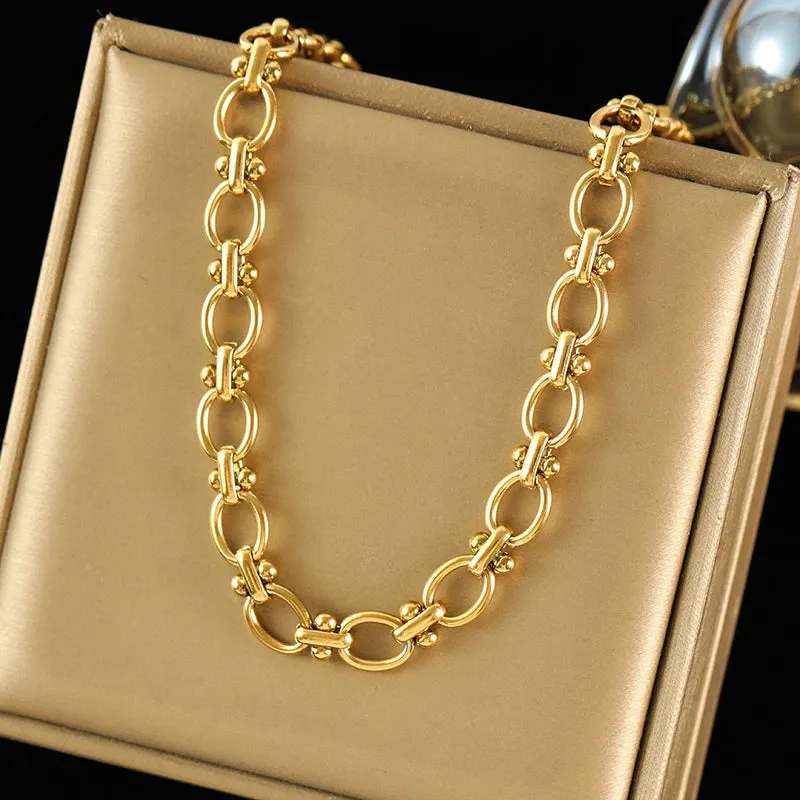 Stainless Steel Metal Chain Necklace Bracelet Waterproof Jewelry Set
