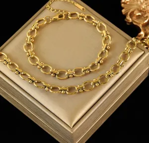 Stainless Steel Metal Chain Necklace Bracelet Waterproof Jewelry Set