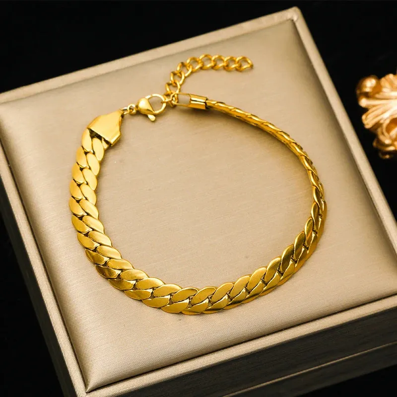 Stainless Steel Metal Chain Necklace Bracelet Waterproof Jewelry Set