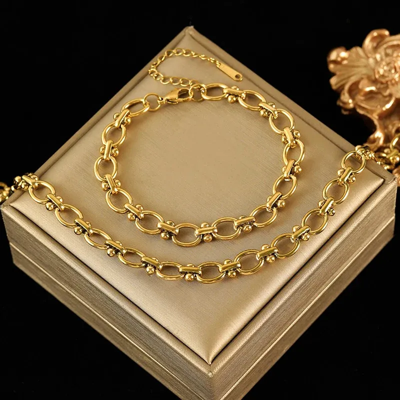 Stainless Steel Metal Chain Necklace Bracelet Waterproof Jewelry Set