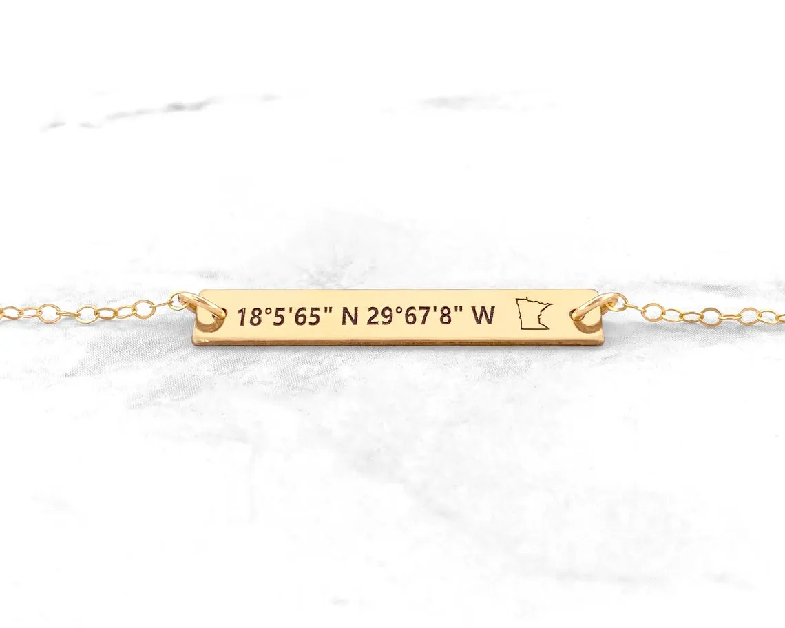 State Outline Coordinates Bracelet