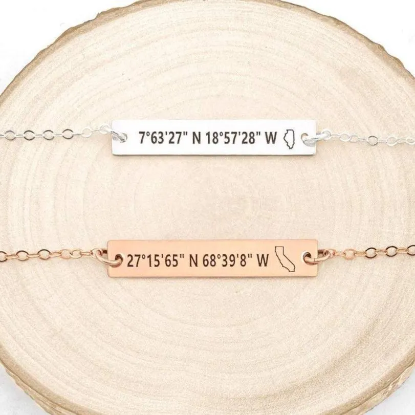 State Outline Coordinates Bracelet