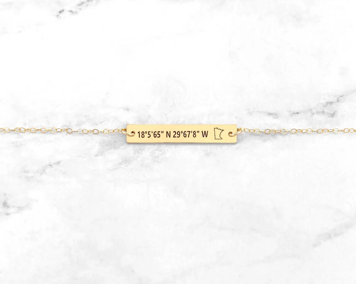 State Outline Coordinates Bracelet