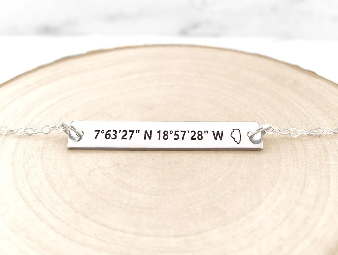 State Outline Coordinates Bracelet