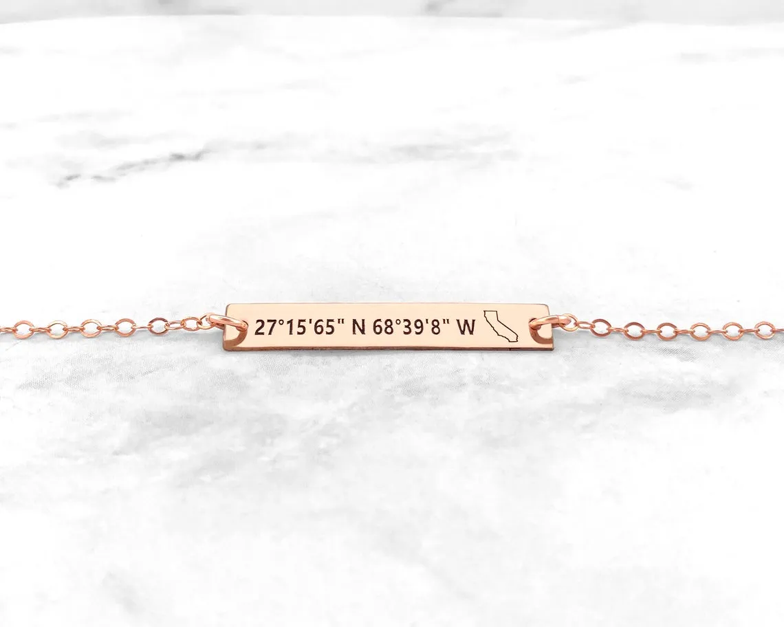 State Outline Coordinates Bracelet