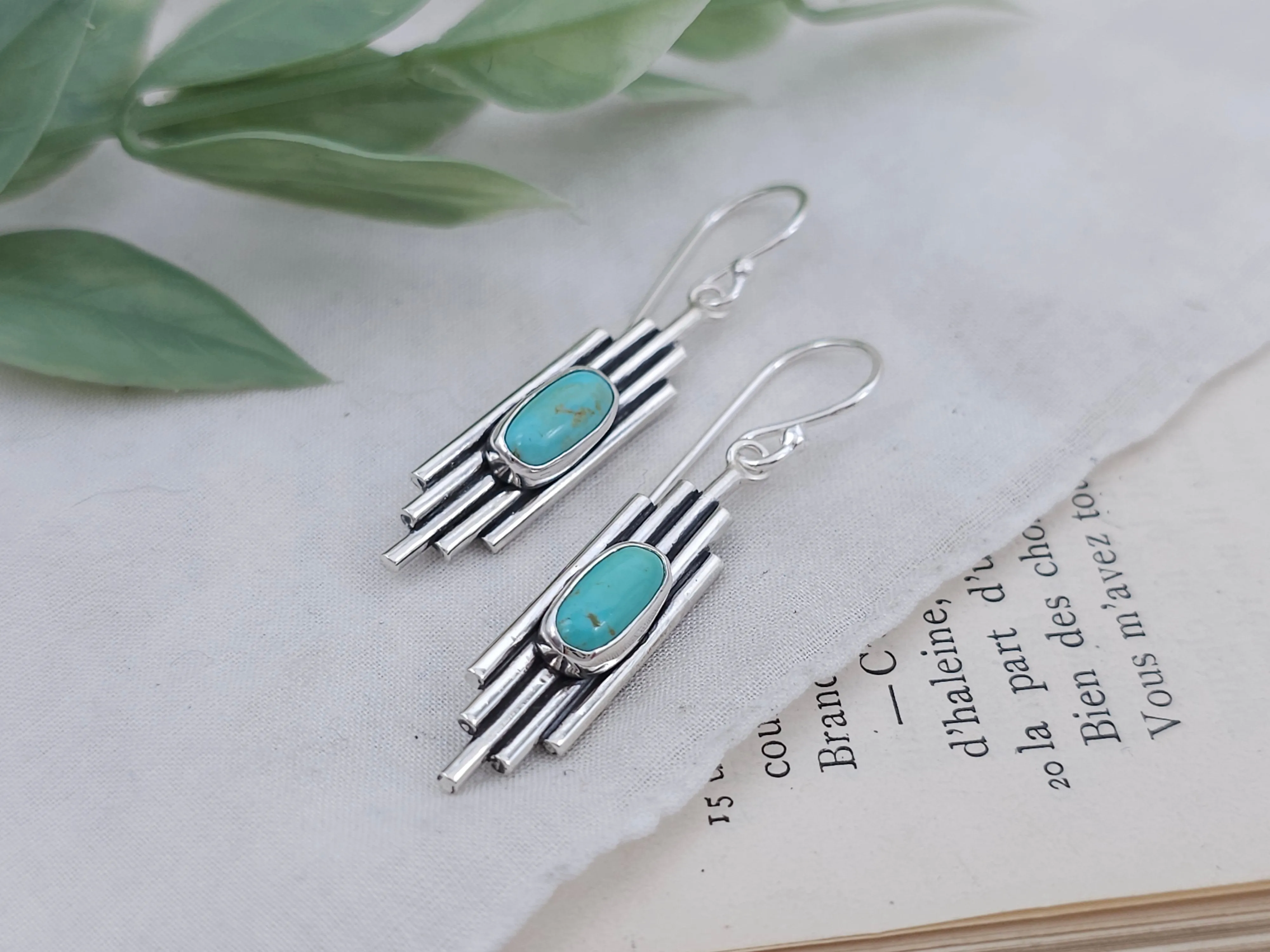 Sterling Silver & Kingman Turquoise Bar Earrings