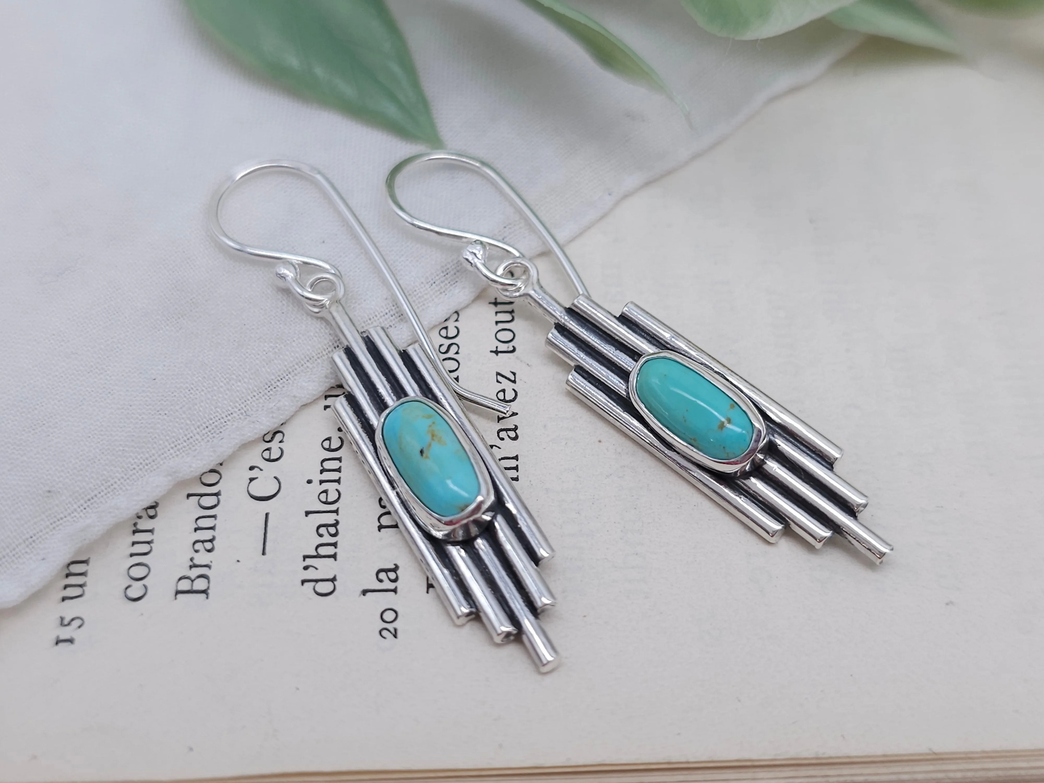 Sterling Silver & Kingman Turquoise Bar Earrings
