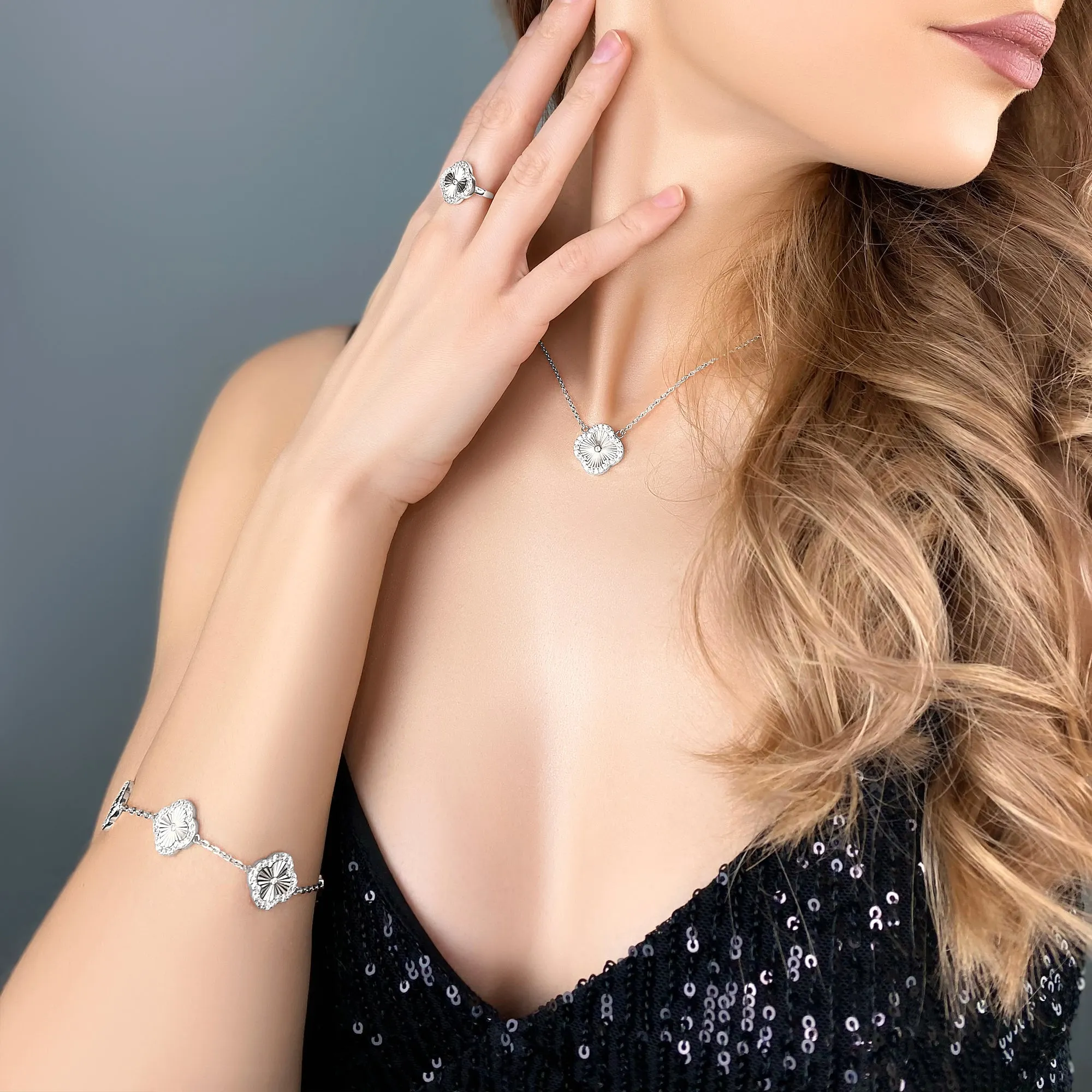 Sterling Silver CNC 5 Clover Bracelet