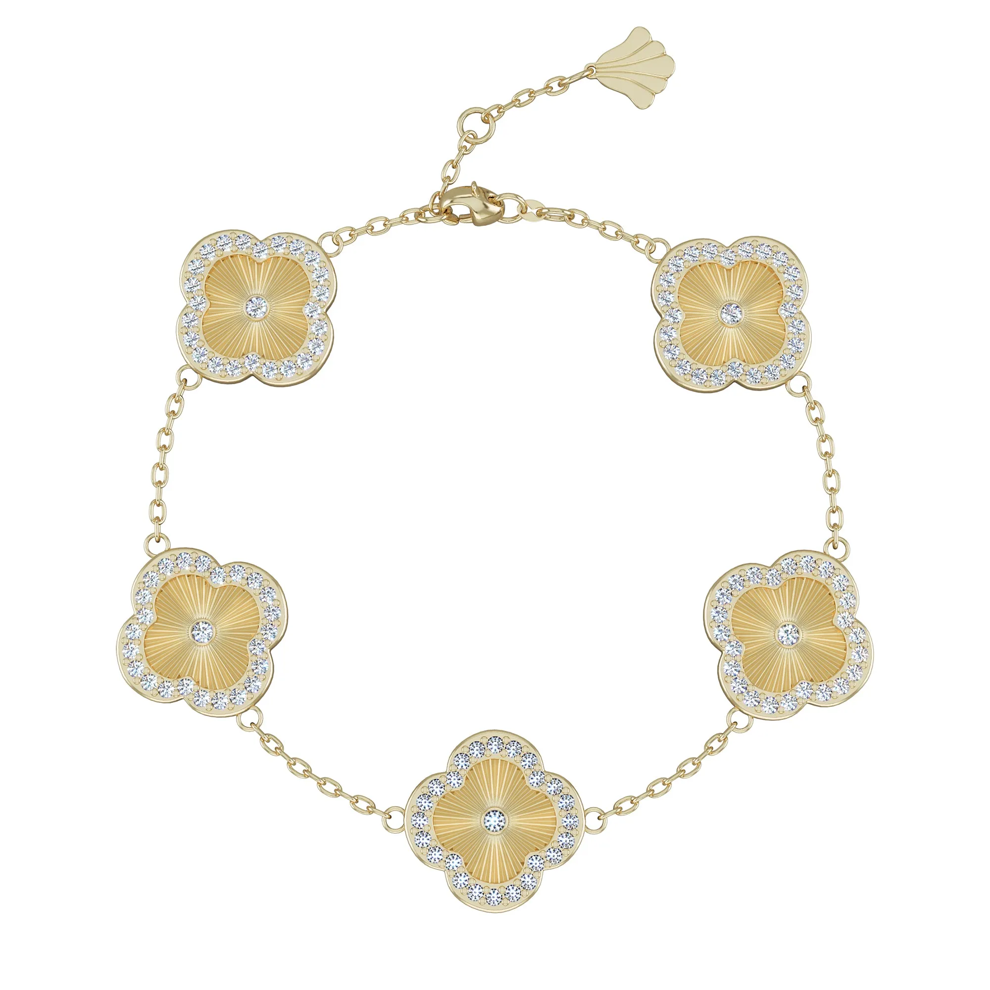 Sterling Silver CNC 5 Clover Bracelet