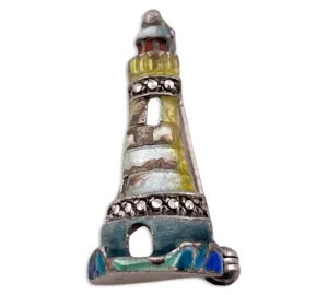 sterling silver enamel & marcasite lighthouse brooch **AS IS**