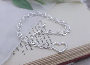 Sterling Silver Heart Toggle Bracelet