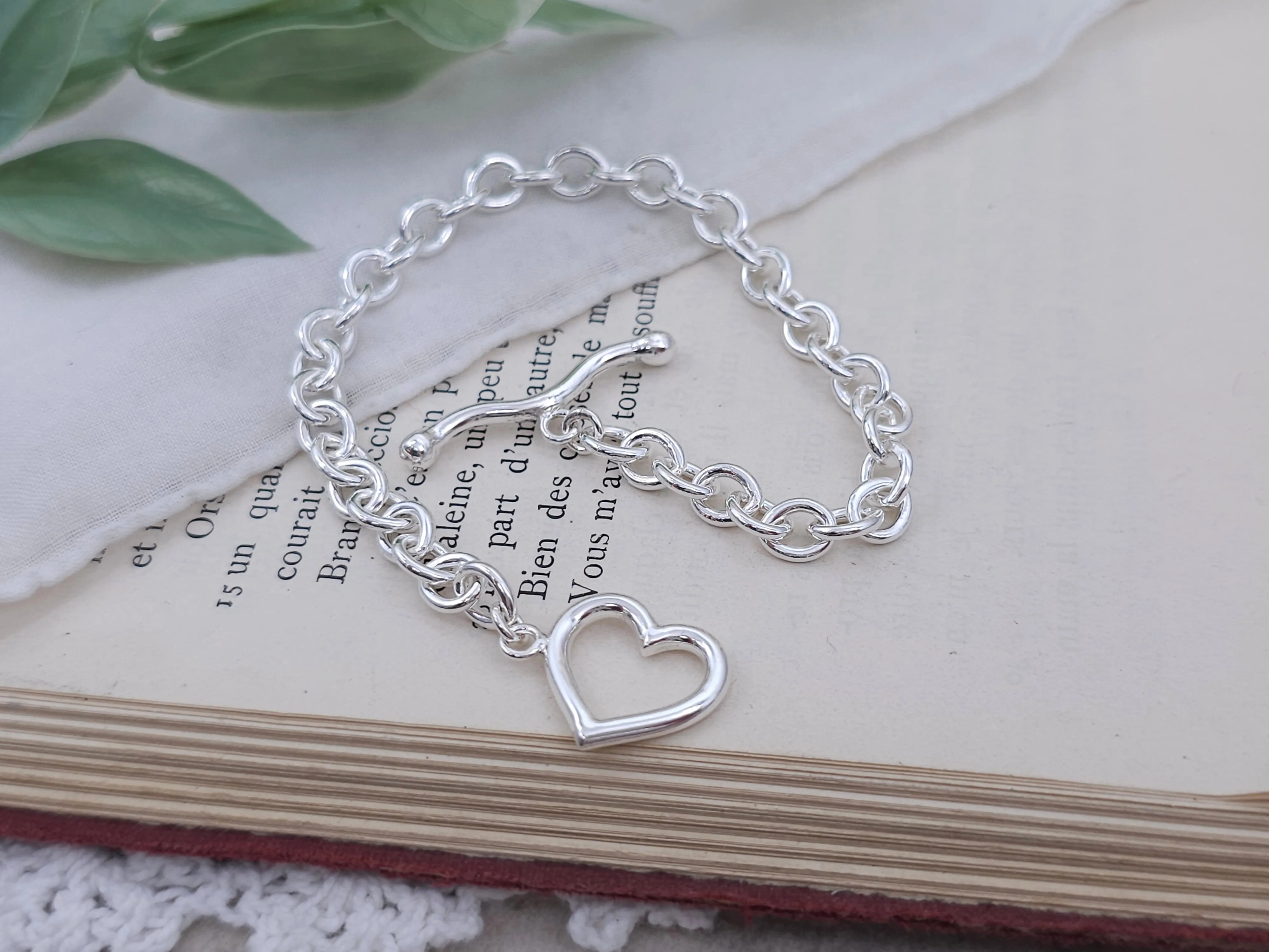 Sterling Silver Heart Toggle Bracelet