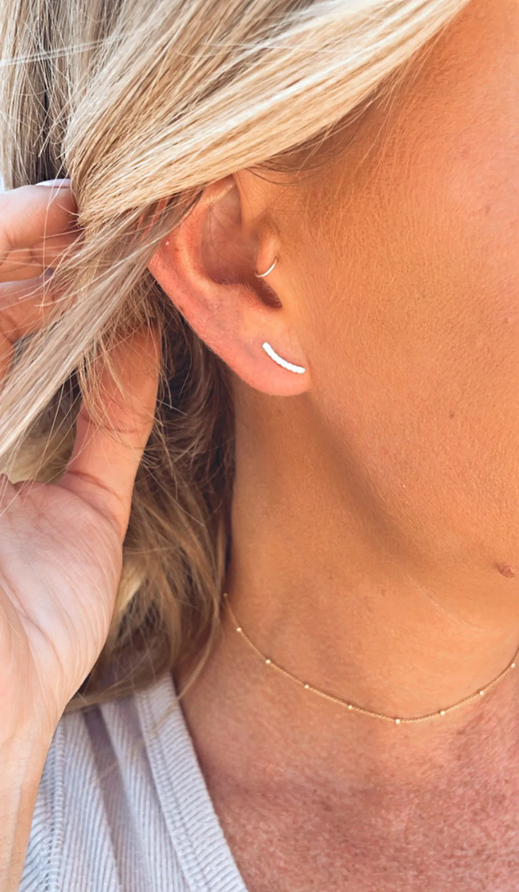 Sterling Silver Studded Curved Bar Earrings