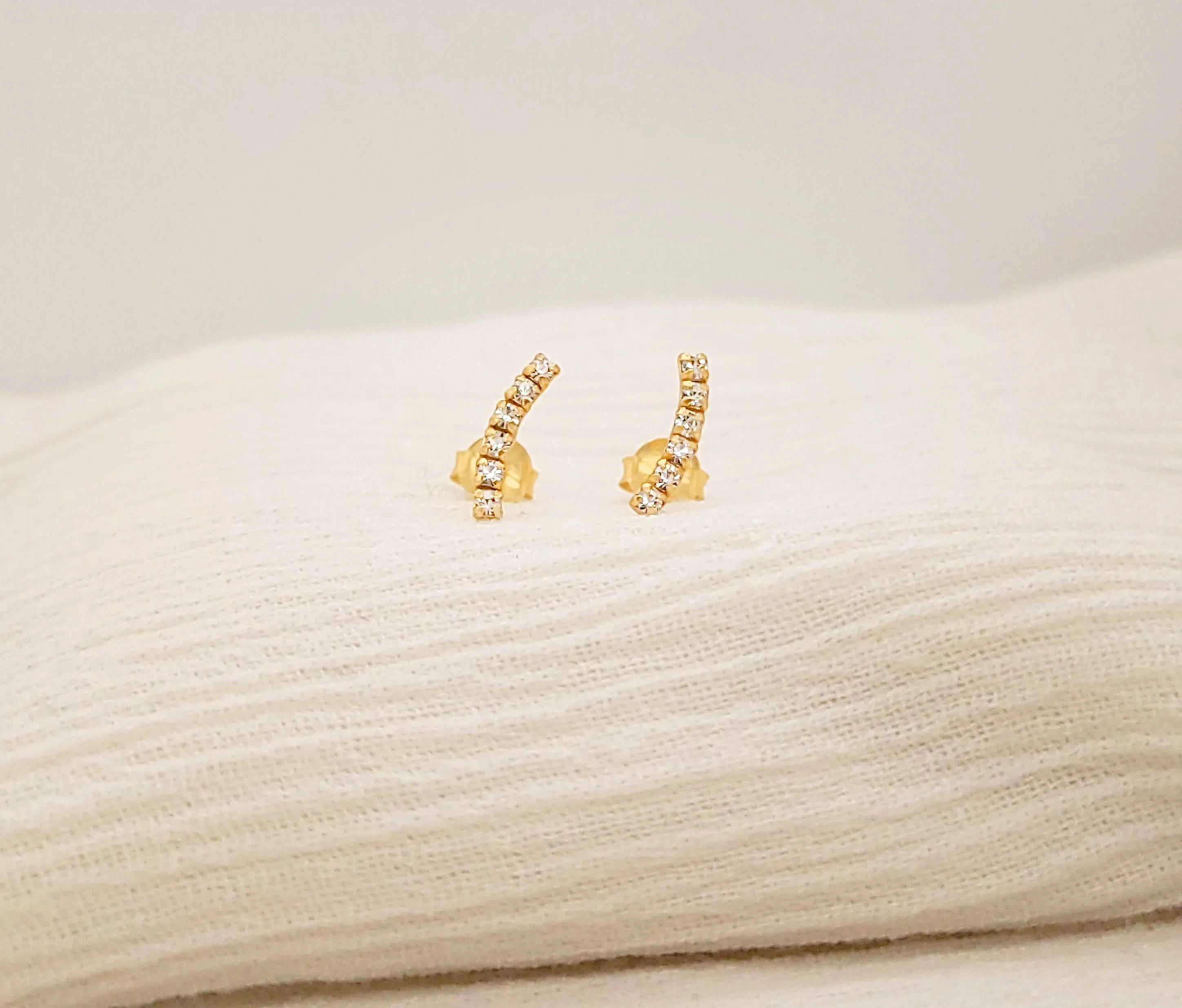 Sterling Silver Studded Curved Bar Earrings