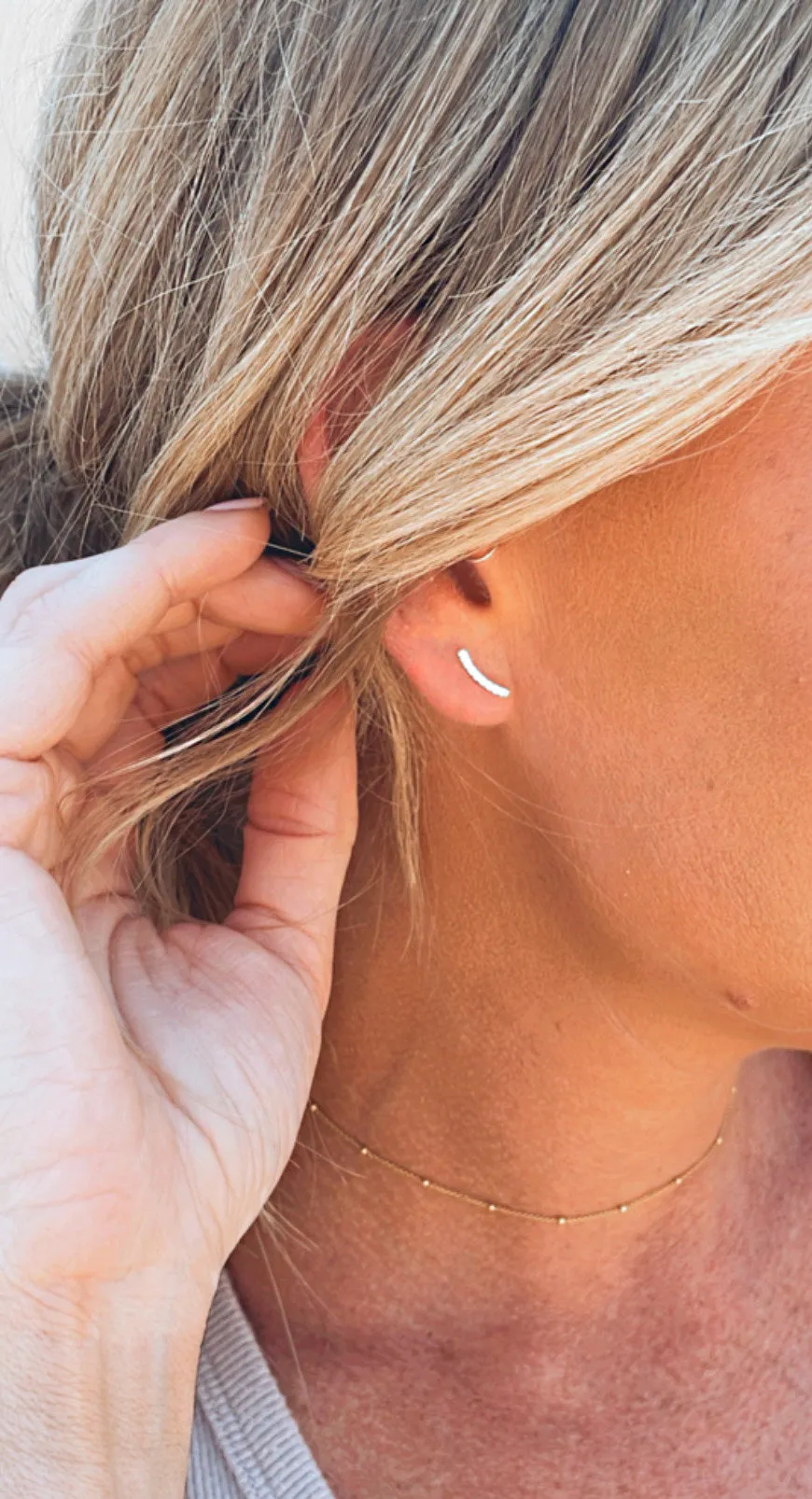 Sterling Silver Studded Curved Bar Earrings