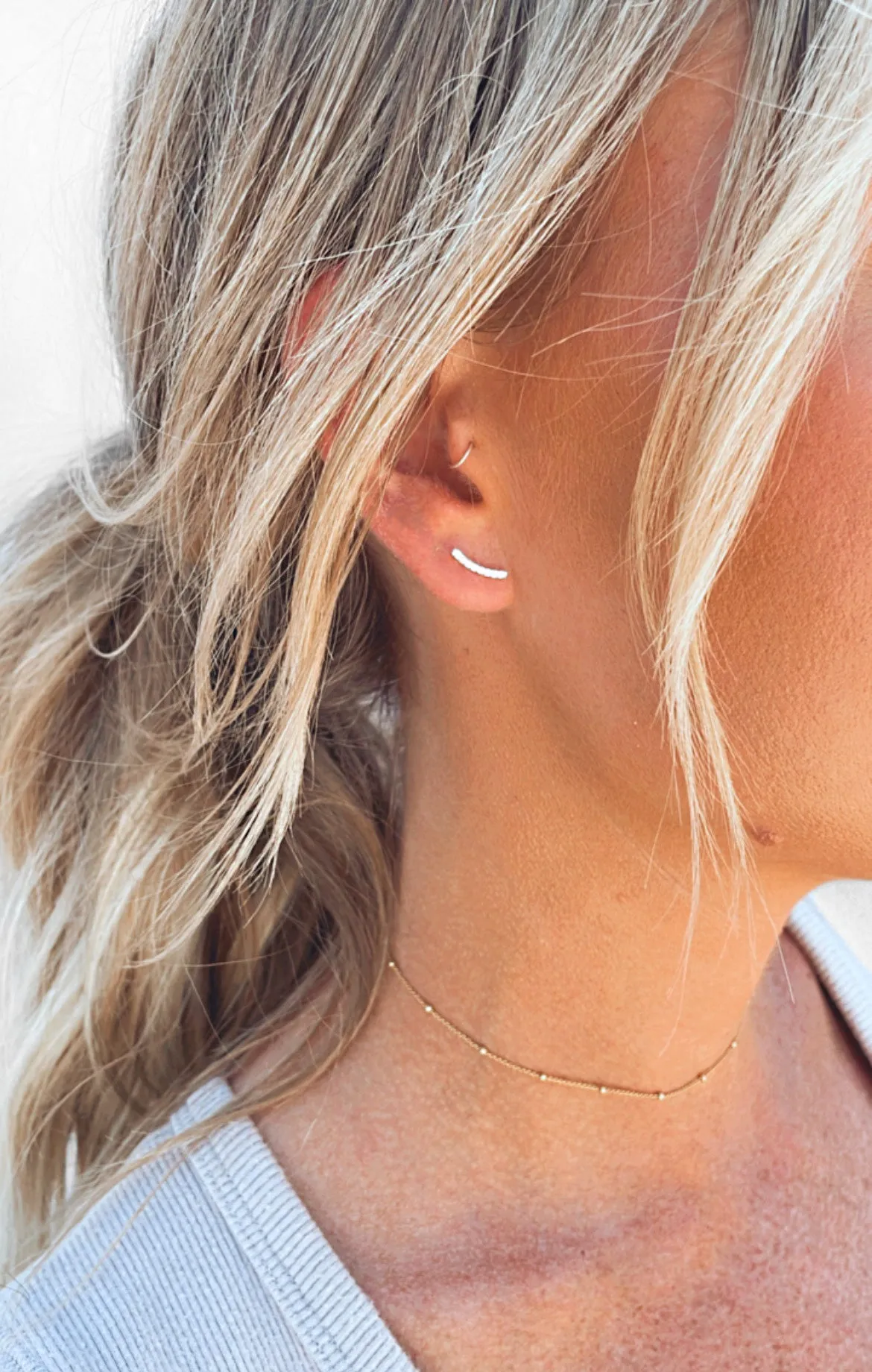 Sterling Silver Studded Curved Bar Earrings