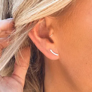 Sterling Silver Studded Curved Bar Earrings