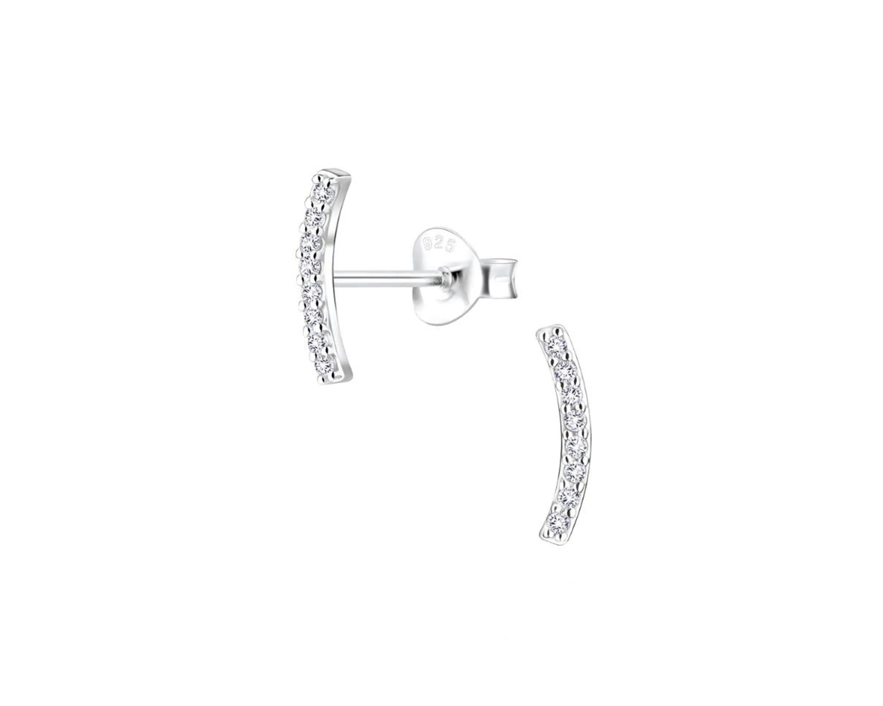 Sterling Silver Studded Curved Bar Earrings