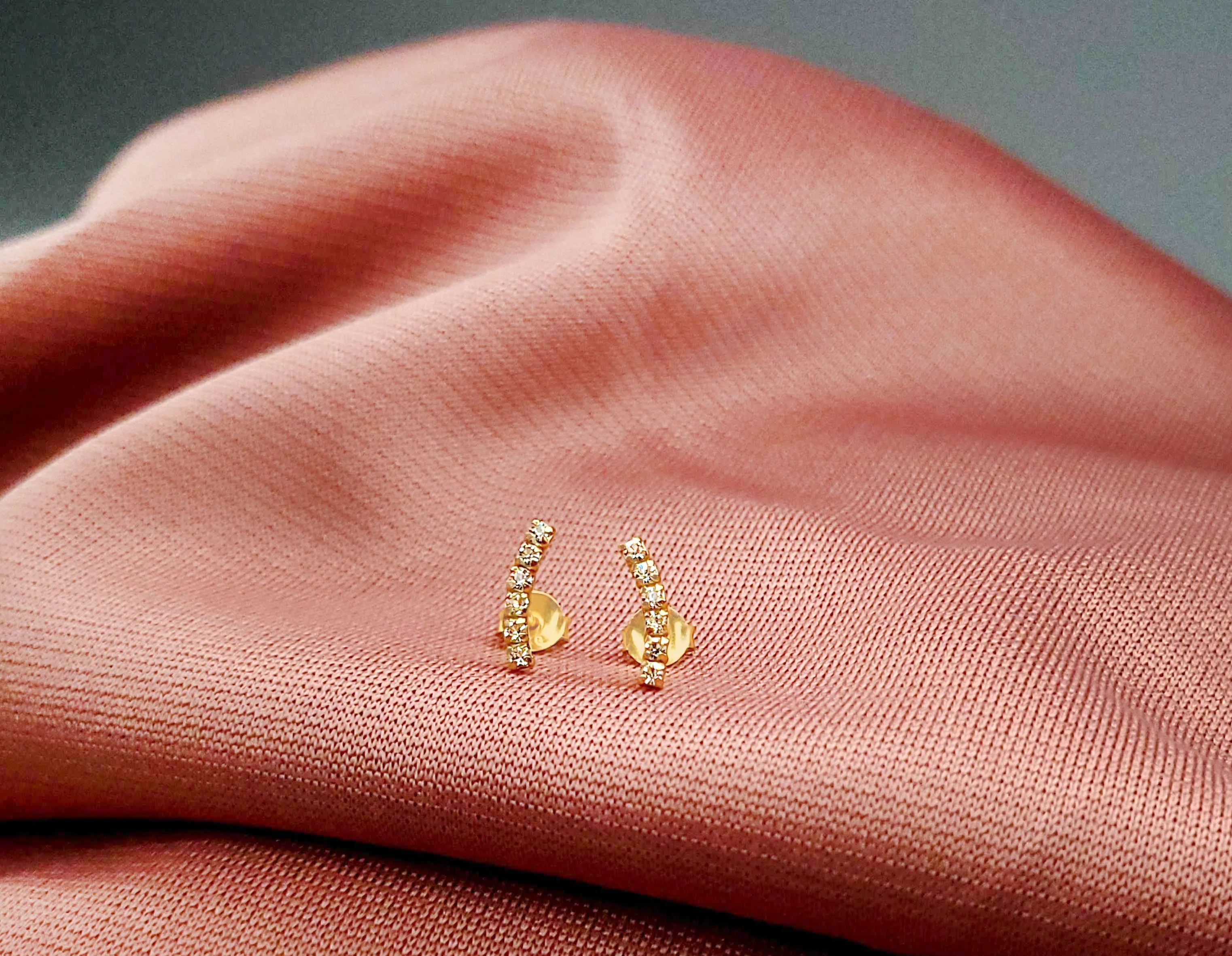 Sterling Silver Studded Curved Bar Earrings