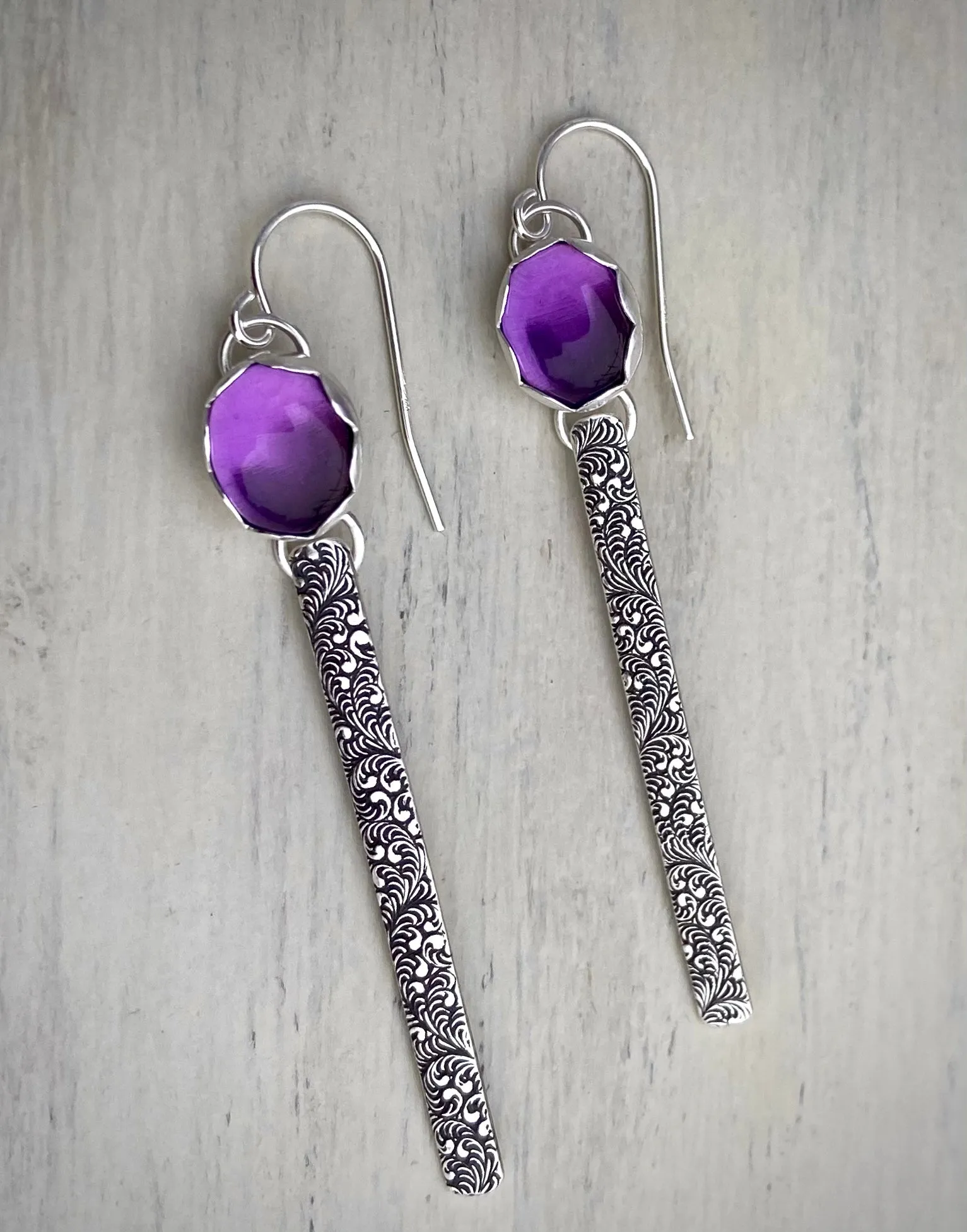 Stoned Amethyst Bar Earrings