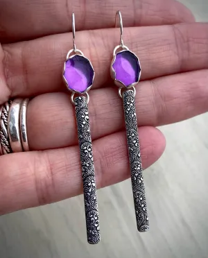 Stoned Amethyst Bar Earrings