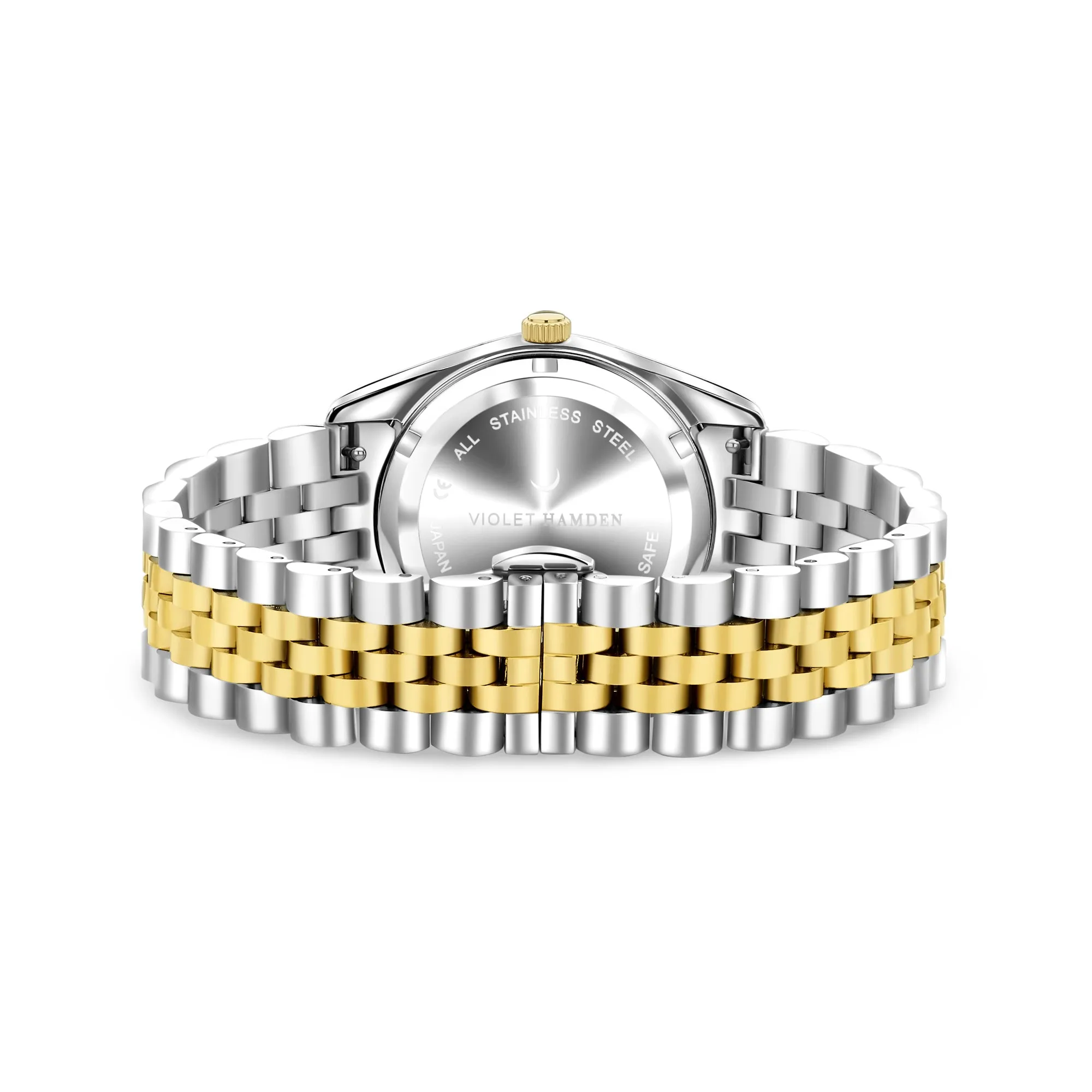 Sunrise round ladies watch gold and silver coloured and mother of pearl
