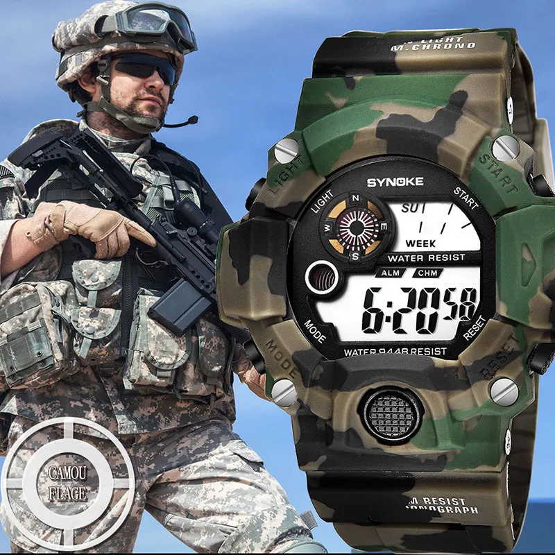 SYNOKE Relogio Masculino Military Multi Function Sports Watches Color Alarm LED Digital Dual Movement WristWatch Back Light
