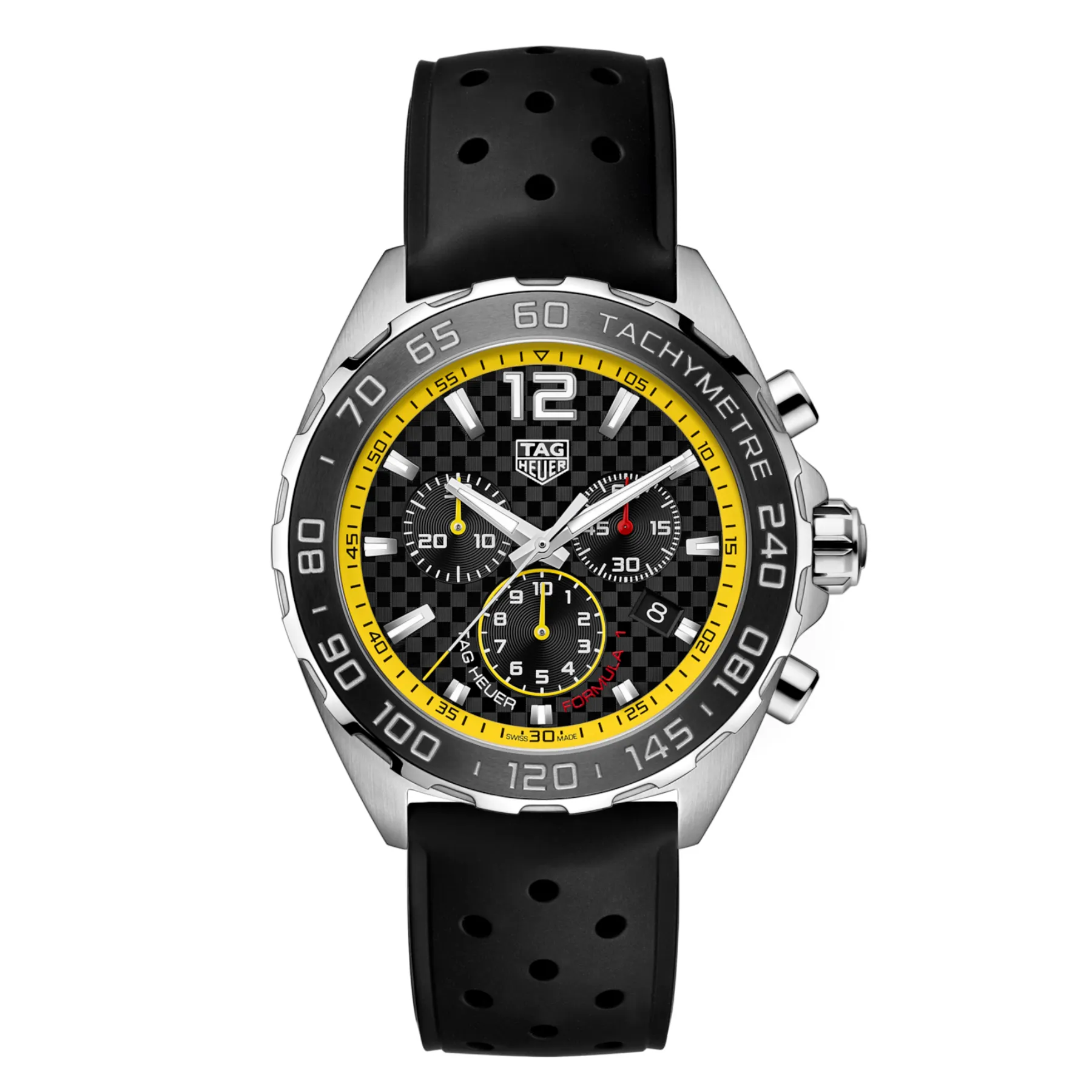 Tag Heuer Formula 1 Black Silicone Chequered Black Dial Chronograph Quartz Watch for Gents - CAZ101AC.FT8024