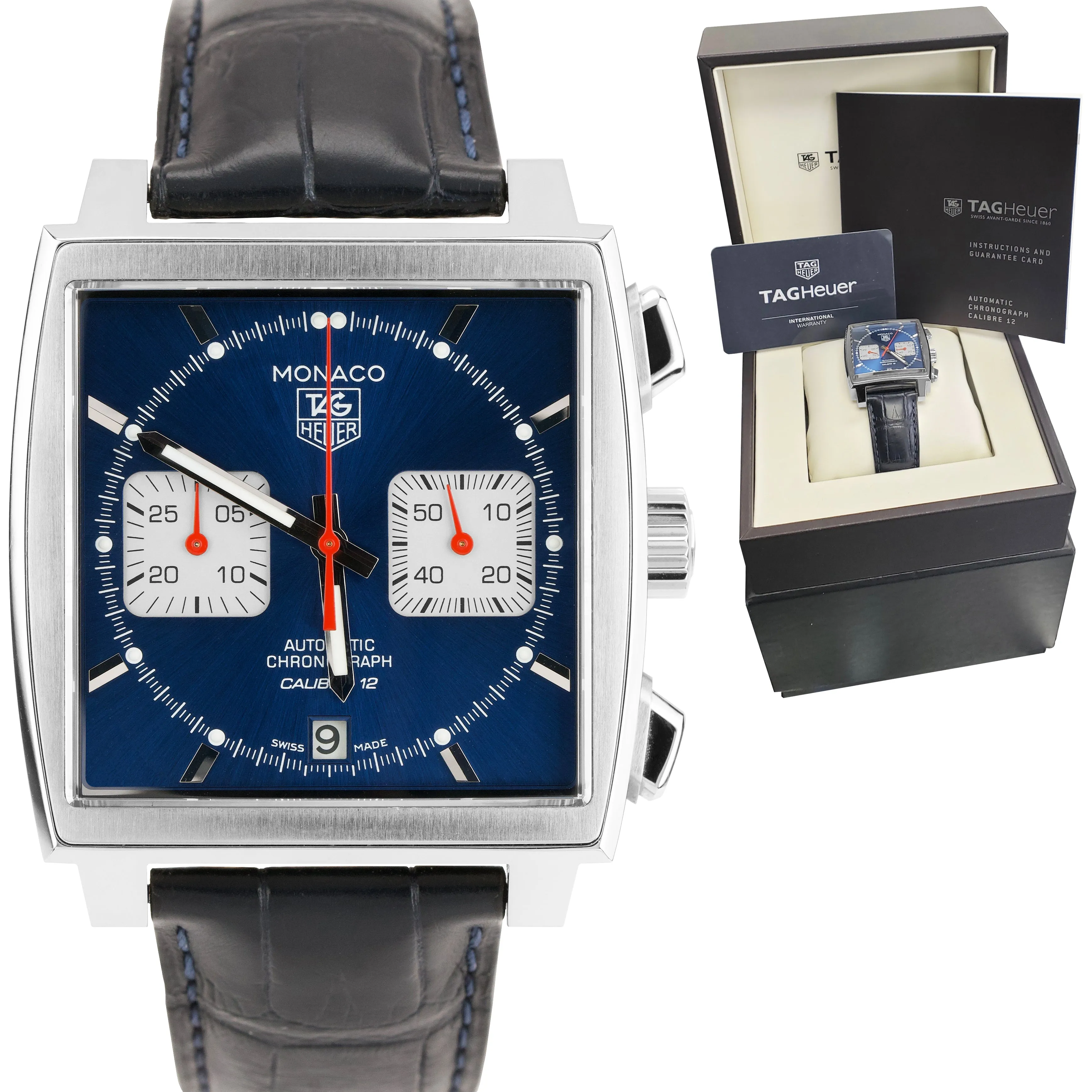 TAG HEUER Monaco Calibre 12 Stainless Steel Blue 39mm Auto Watch CAW2111.FC6183