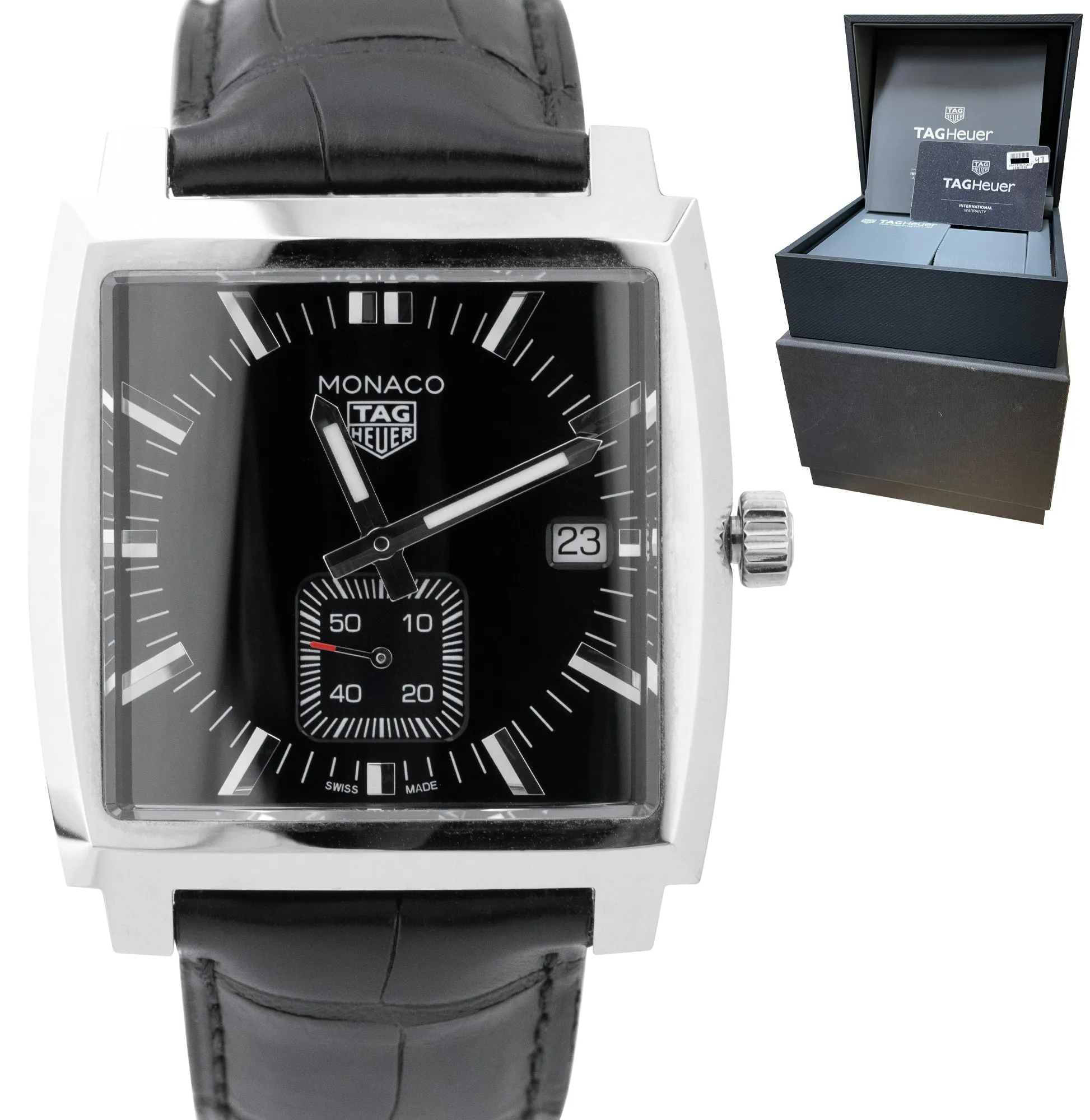 Tag Heuer Monaco WAW131A Quartz Black 37mm Stainless Steel Date Watch B P