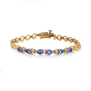 Tanzanite Diamond Bracelet Vintage 14k Yellow Gold Estate Fine Jewelry 7 Inches