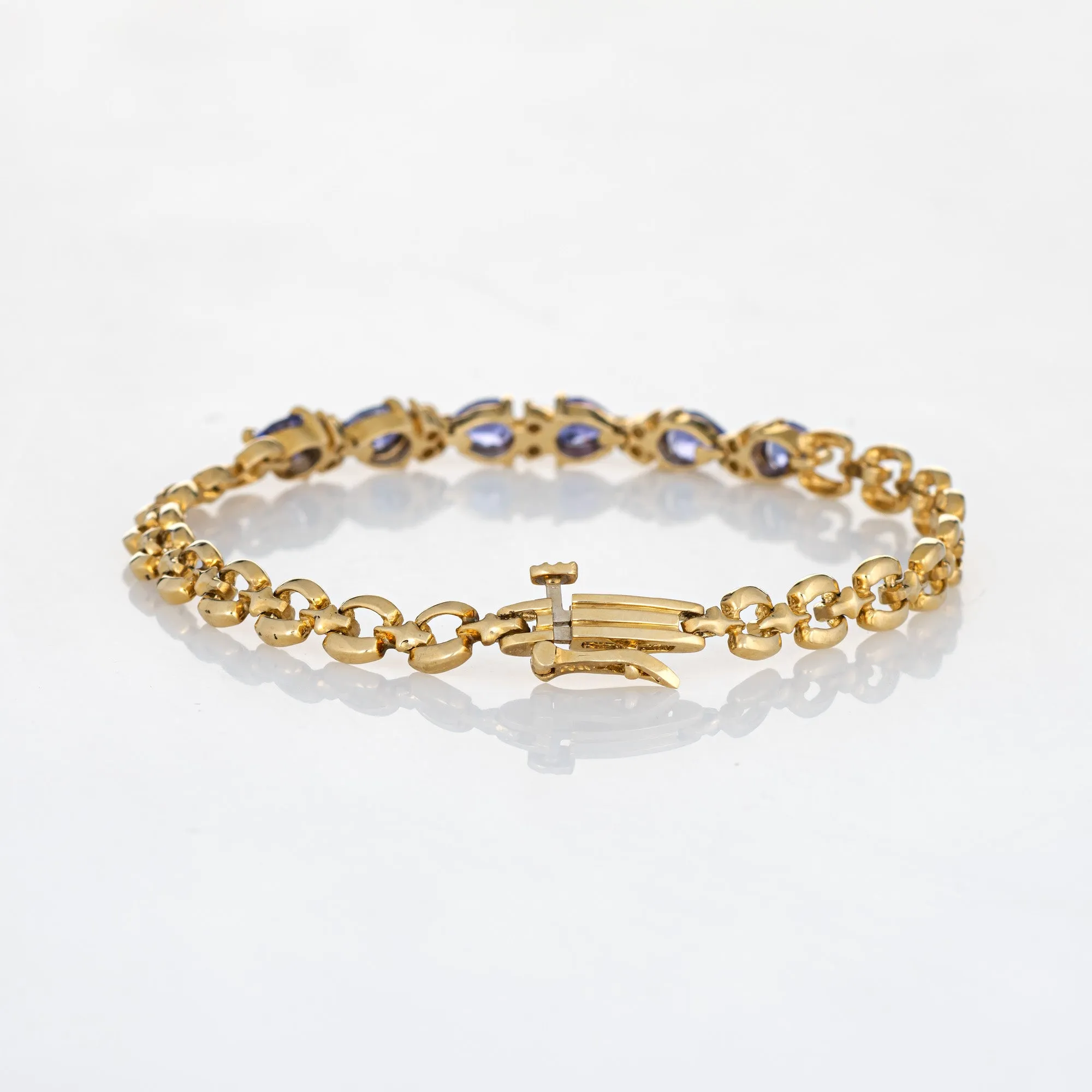 Tanzanite Diamond Bracelet Vintage 14k Yellow Gold Estate Fine Jewelry 7 Inches