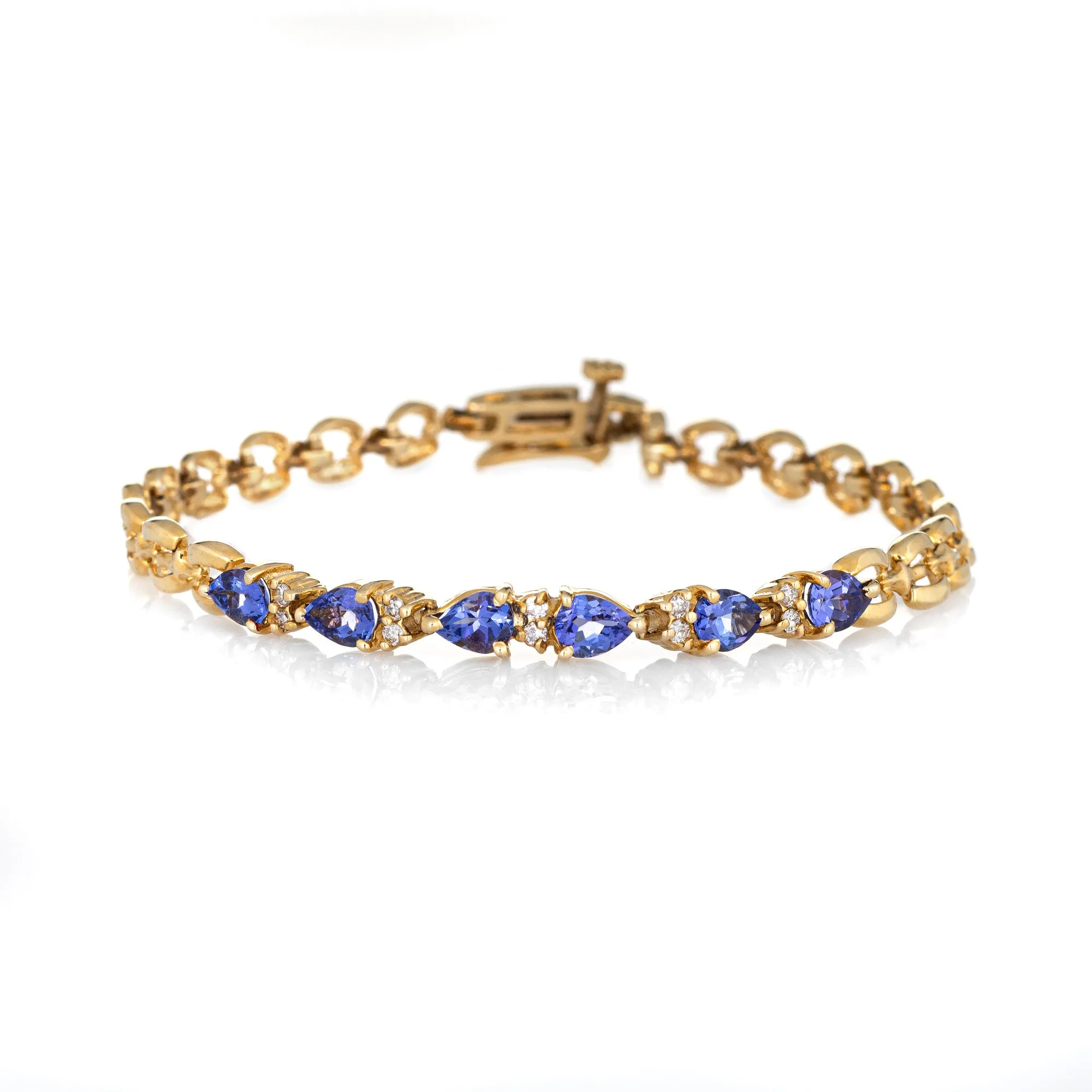 Tanzanite Diamond Bracelet Vintage 14k Yellow Gold Estate Fine Jewelry 7 Inches