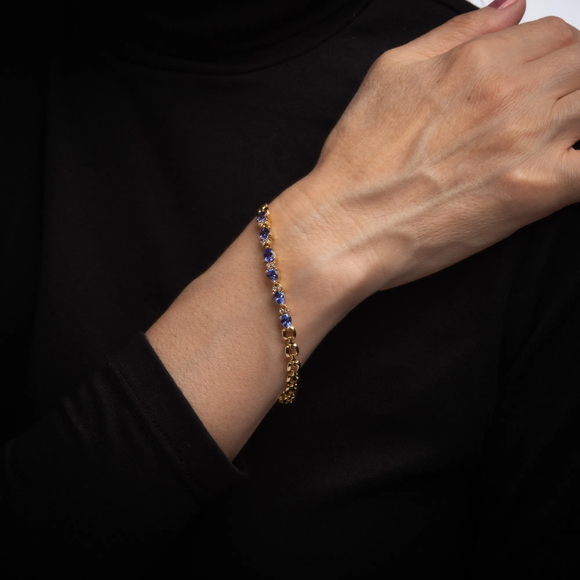 Tanzanite Diamond Bracelet Vintage 14k Yellow Gold Estate Fine Jewelry 7 Inches