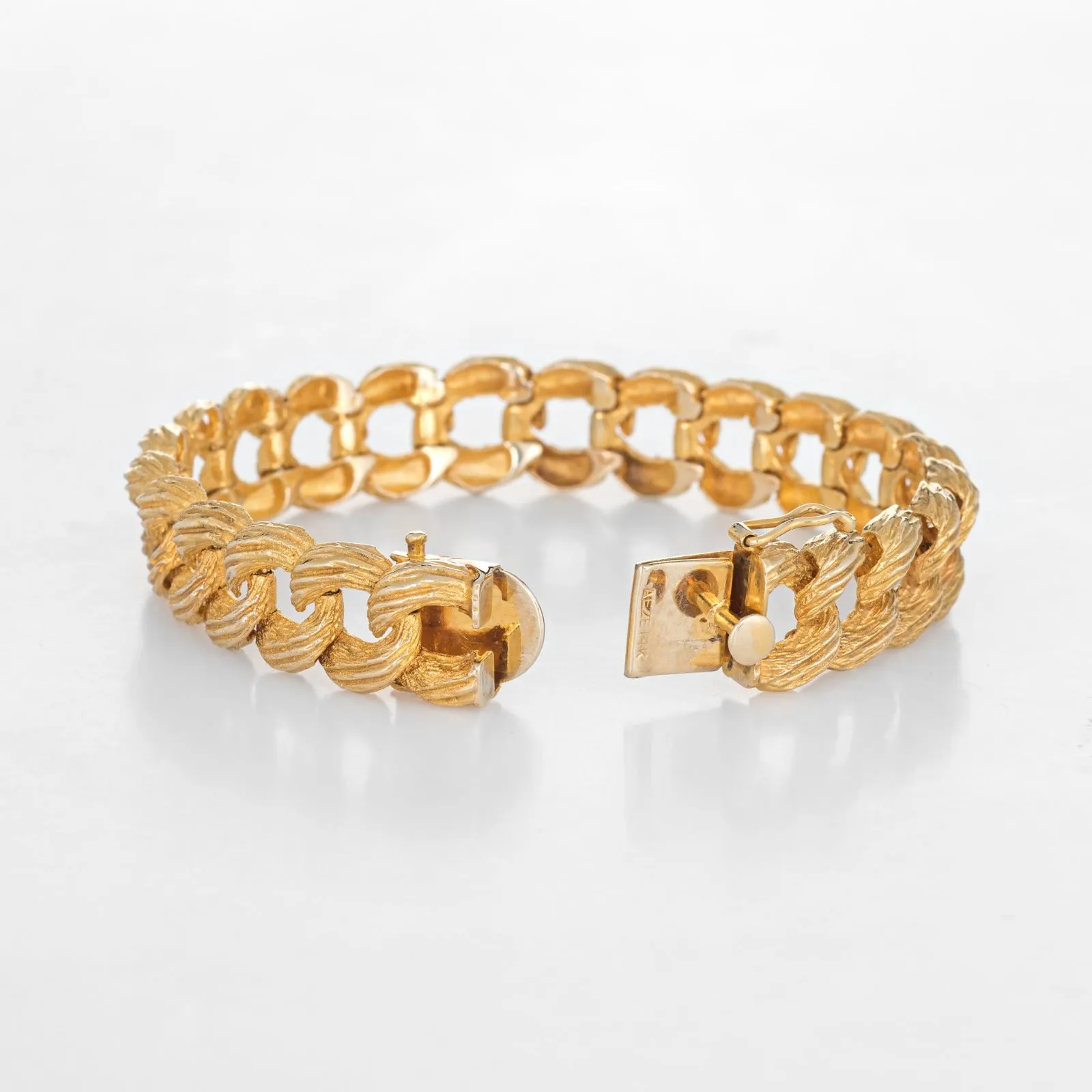 Textured Heavy Curb Link Bracelet Vintage 14k Yellow Gold 7.25" Estate Jewelry