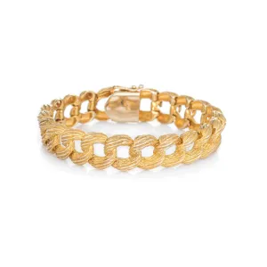 Textured Heavy Curb Link Bracelet Vintage 14k Yellow Gold 7.25" Estate Jewelry
