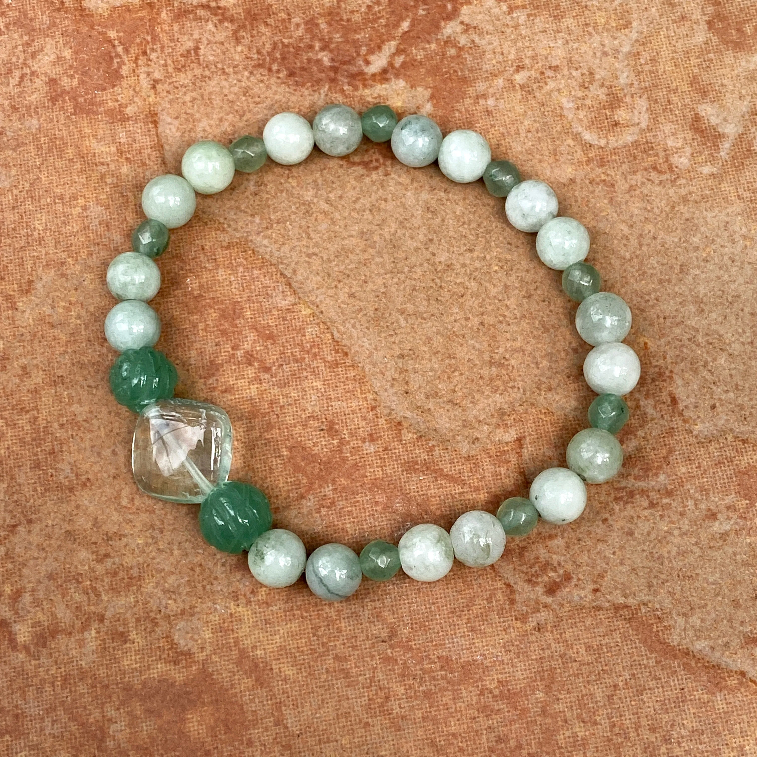 Three EVOLVE Gemstone Bracelet stack Aventurine, Burma Jade and Amazonite butterfly